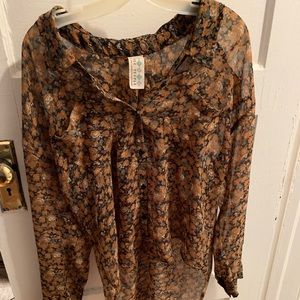 Free People Floral High Low Button Down Size M